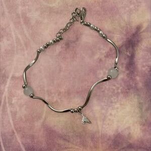 y2k futuristic galactic style silver bracelet with adjustable extension chain